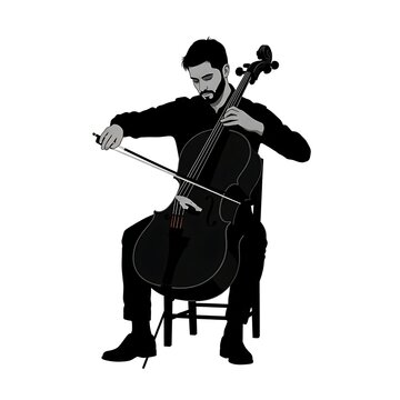 Professional male cellist performing on a string instrument