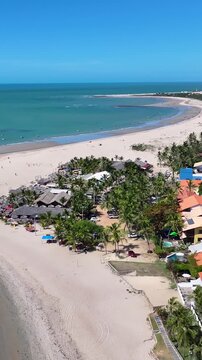 Coqueiro Beach In Luis Correia Piaui Brazil. Turquoise Ocean Waves Gently Crashing On Tropical Beach. Tropical Skyline. Bay Water Landscape. Luis Correia Piaui.