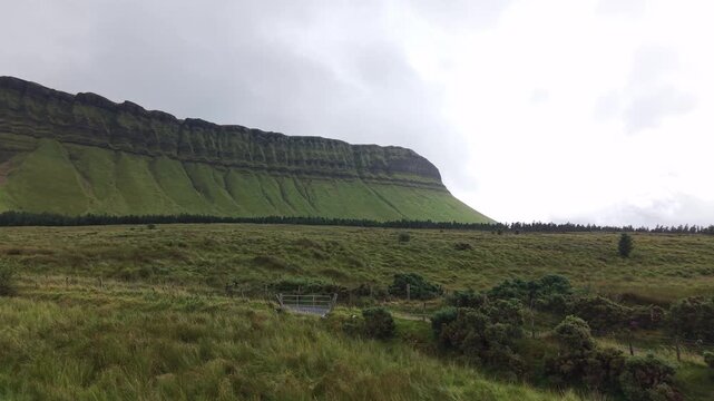 Benbulben Mountain Rising Above Green Countryside in Sligo, Ireland