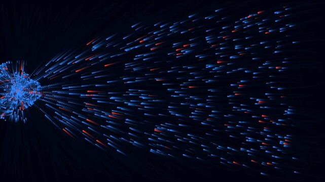 Glowing Blue Particles Emitting From A Central Cluster On A Deep Dark Night Background