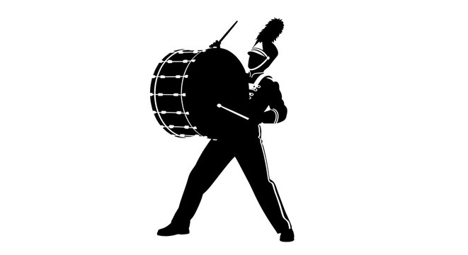 Marching band drummer playing bass drum silhouette