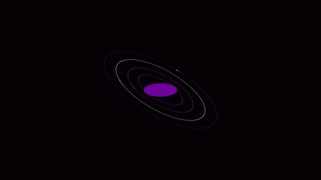 Minimalist Violet Planet Orbiting System With Glowing Neon Ring Trails On Dark Background