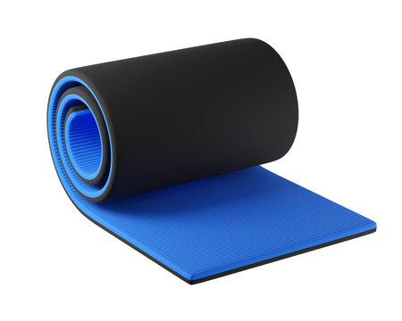 3d Black and Blue Yoga Mat Isolated. Premium fitness icon for yoga, balance training, meditation, pilates and home gym. 3d render
