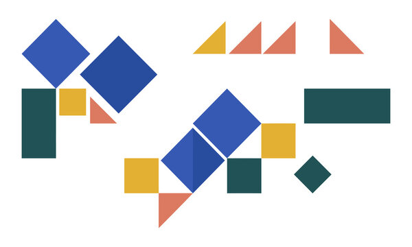 Various colorful geometric shapes arranged individually and in small groups for design elements.