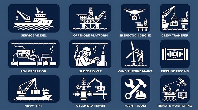 Maritime industrial symbols for deepwater energy production and subsea engineering systems