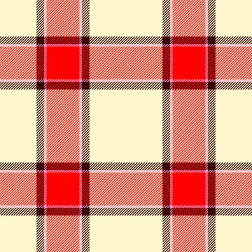 Thread textile seamless background, herringbone plaid fabric pattern. Basic check texture tartan vector in lemon chiffon and red colors.