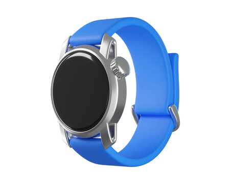 3D Blue Smartwatch with Silver Casing Isolated. Premium fitness icon for sport, active living, workout tracking, health app.3d render
