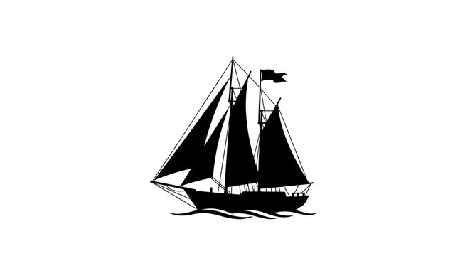 Vintage sailing ship silhouette isolated on white background