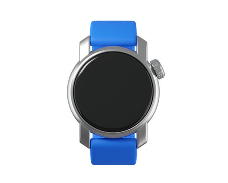 3D Blue Smartwatch with Silver Casing Isolated. Premium fitness icon for sport, active living, workout tracking, health app.3d render
