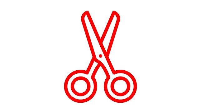 Red scissors line icon isolated on white background