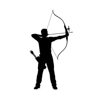 Silhouette of an archer aiming bow and arrow