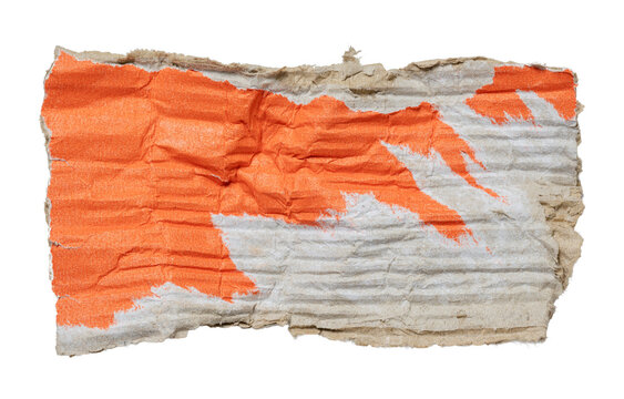 Torn corrugated cardboard paper with orange paint texture