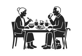 Fototapeta premium Elderly Couple Eating Breakfast Vector Illustration