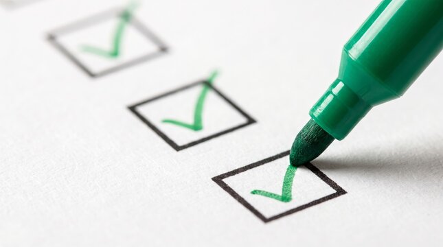 Checking off tasks on a to-do list with a vibrant green marker, representing accomplishment, successful planning, and the fulfillment of objectives