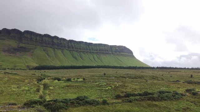Benbulben Flat-Topped Mountain Above Open Pasture in Sligo, Ireland