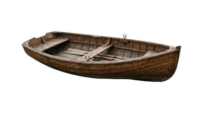Dark Vintage Wooden Rowboat Skiff Side View Watercraft