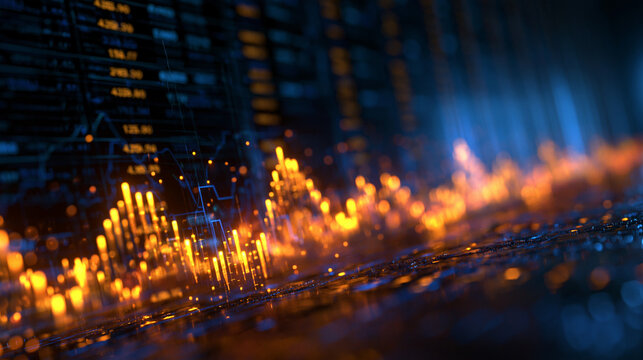 Stock Market Financial Data and Glowing Analytics Chart