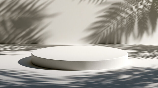 White Podium for Product Display with Palm Leaf Shadows