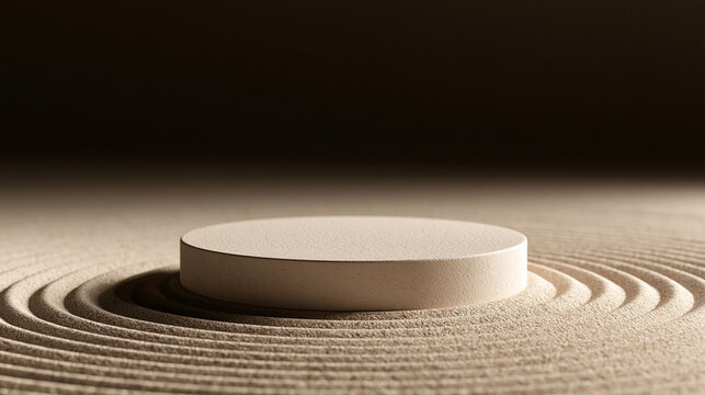 Round Stone Podium on Concentric Raked Zen Sand