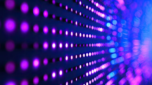 Abstract display of glowing purple and blue dots receding into light