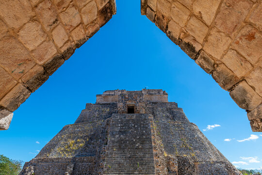 Pyramid of the Magician under roof, Uxmal, Mexico.