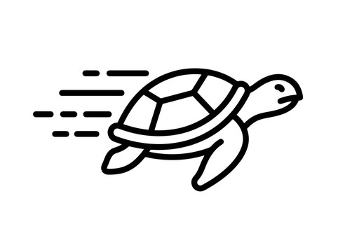 A fast turtle swimming with motion lines while on a white background