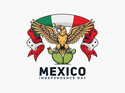 Mexico Independence Day emblem with eagle holding snake on cactus vector