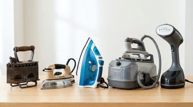 Evolution of clothing irons from vintage to modern electric appliances