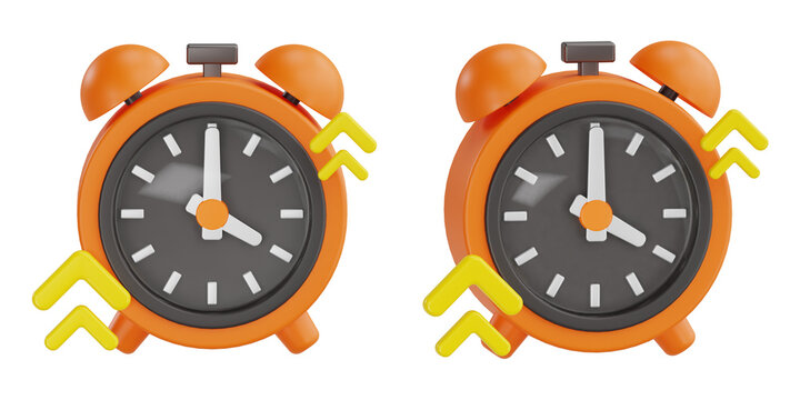 3d render orange alarm clock with up arrows for speed and time growth