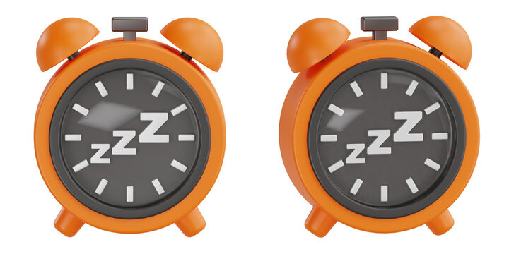 3d render orange alarm clock with sleep zzz letters for resting and snooze