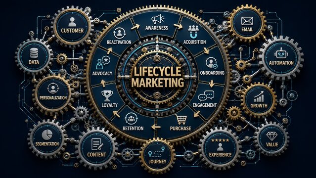 Lifecycle Marketing Strategy with Customer Journey, Acquisition, Engagement, Retention and Loyalty Infographic
