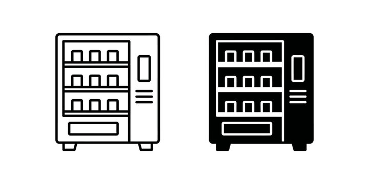 Vending machine flat icon set black linear style for snack food storage.
