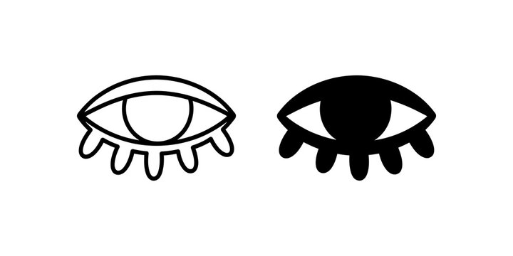 Abstract eye symbol with eyelashes in outline and solid black styles.