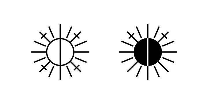 Abstract sun and moon compass icons for navigation on checkered grey.