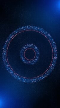 Animated luminous power symbol built blue pink particles on a dark digital grid, ideal for startup, activation, system control, software, electronics, interface, automation, and technology visuals.