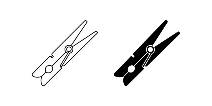 Black and outline clothespin icon set for laundry and household use.