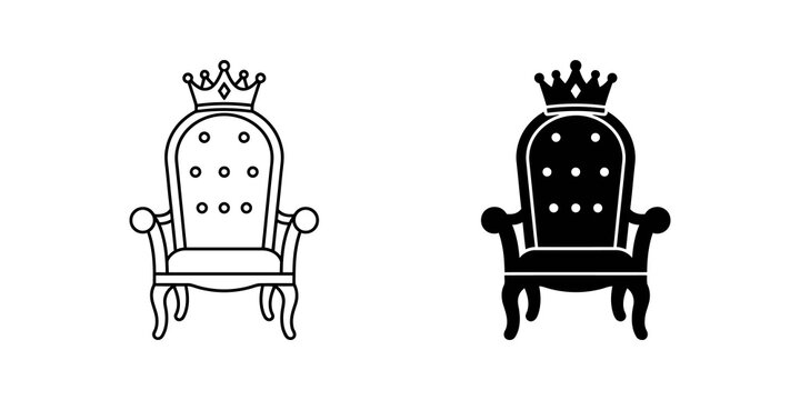Royal throne chair silhouette with crown for noble leadership concept.