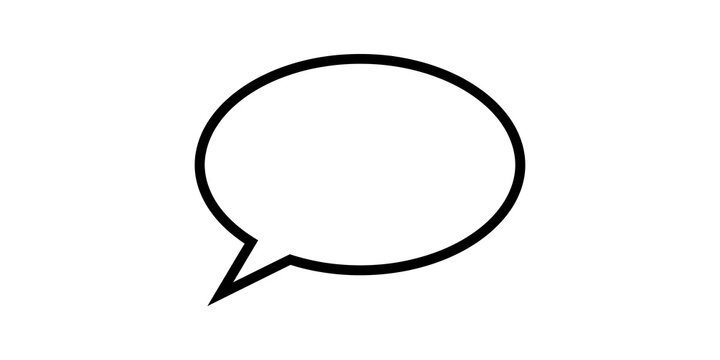 Speech bubble flat icon with black outline for messaging or chat system.