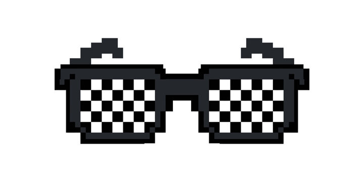 Pixel art sunglasses with black checkerboard pattern for game assets.