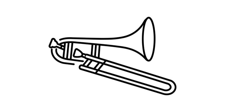 Trombone brass instrument icon with outline style for musical projects.
