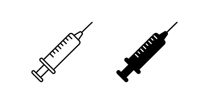 Medical syringe icon set for healthcare vaccination and clinic usage.