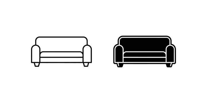 Sofa icon set black vector furniture symbol for home interior design.