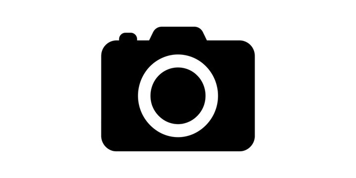 Camera icon featuring black silhouette for photography capture branding.