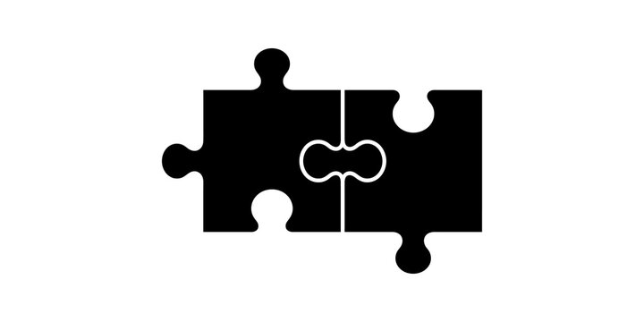 Connected black puzzle pieces icon for teamwork and logic concepts.