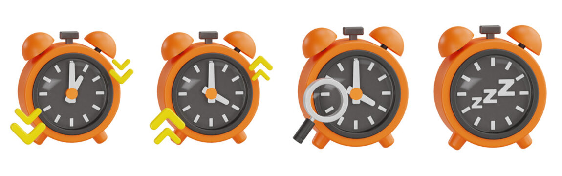 3D Alarm Clock Set with Increasing and Decreasing Arrows, Magnifying Glass Search and Sleep Snooze Mode