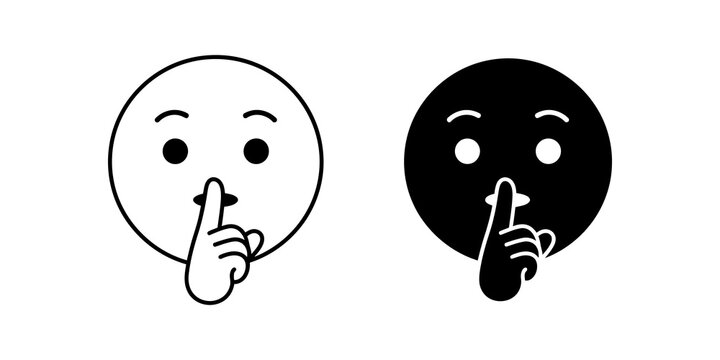 Hush emoji face icons flat style black and white graphics for messages.