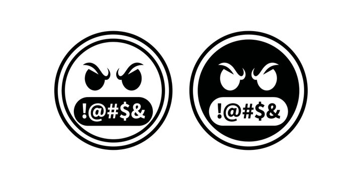 Angry face icon with black outline and solid style for negative emotion.