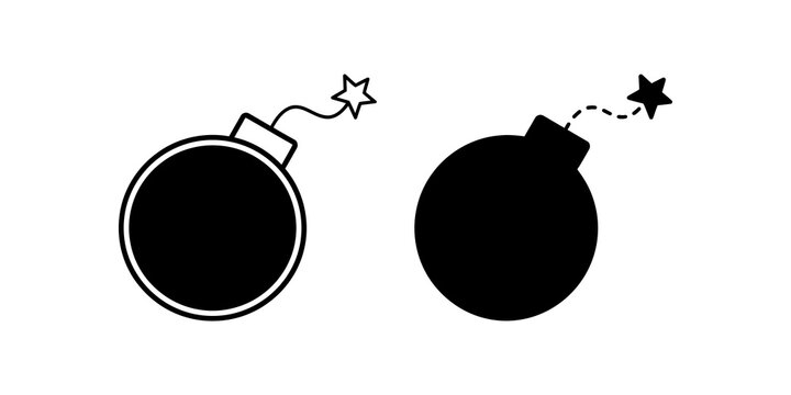 Bomb explosive icon set flat black design for danger and warning signs.