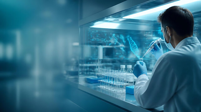 scientist working in laboratory conducting experiments with test tubes and scientific equipment showcasing advanced research