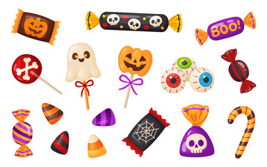 Fototapeta premium Halloween candy set vector illustration in flat style